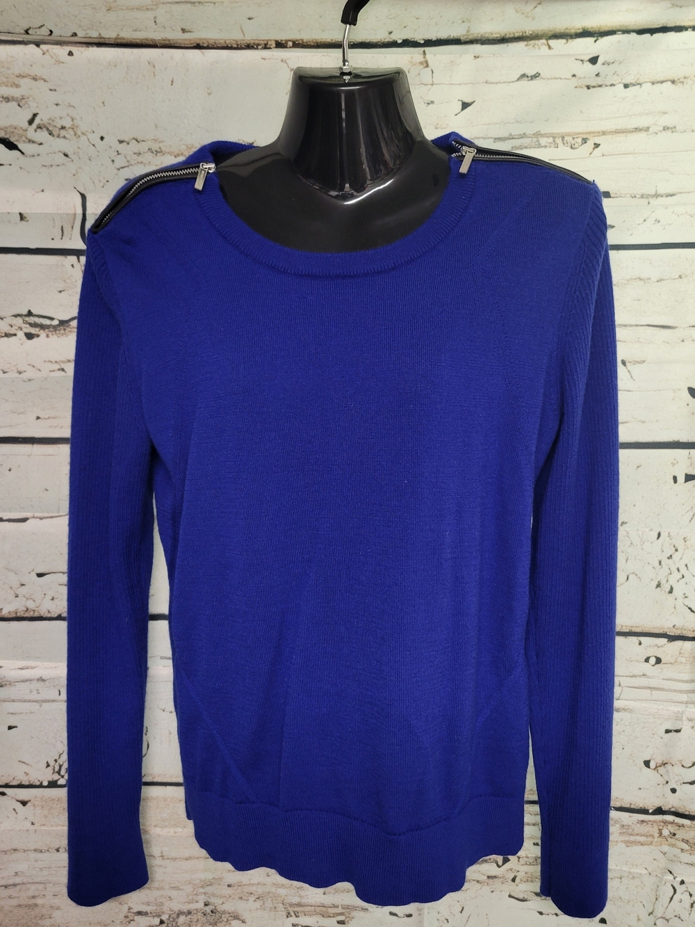 Michael Kors 100% Merino Wool Zip Shoulder Sweater Women's XL Blue